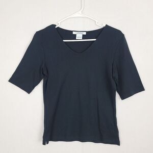 Small 100% Pima Cotton Black Blouse 1/2 Sleeve‎ Fitted Brand In Stitches Capsule
